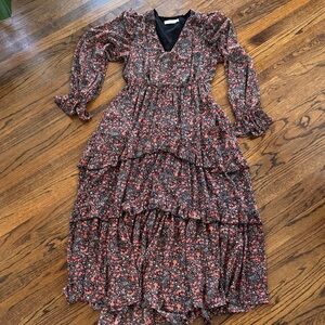 Lush Black and Red Floral Long Sleeve Dress